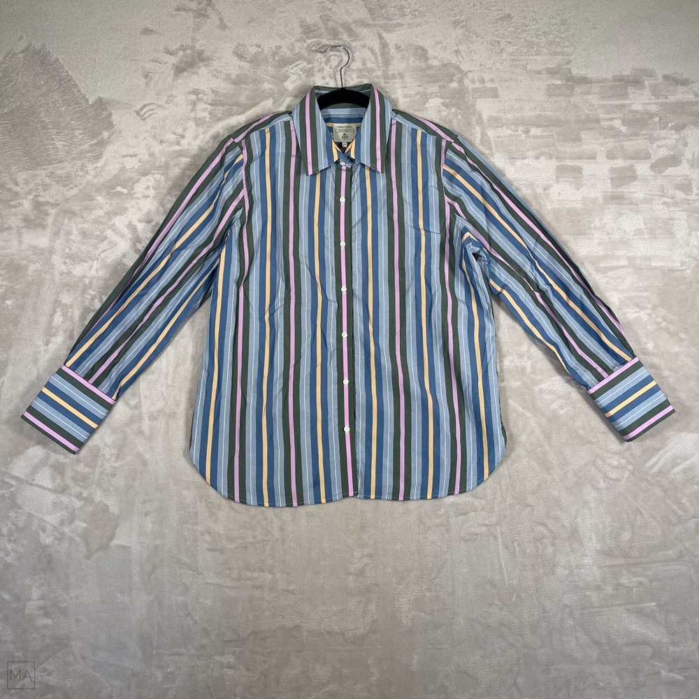 J. McLaughlin x Thomas Mason Womens Blouse Stripes Long Sleeve Preppy Office XL